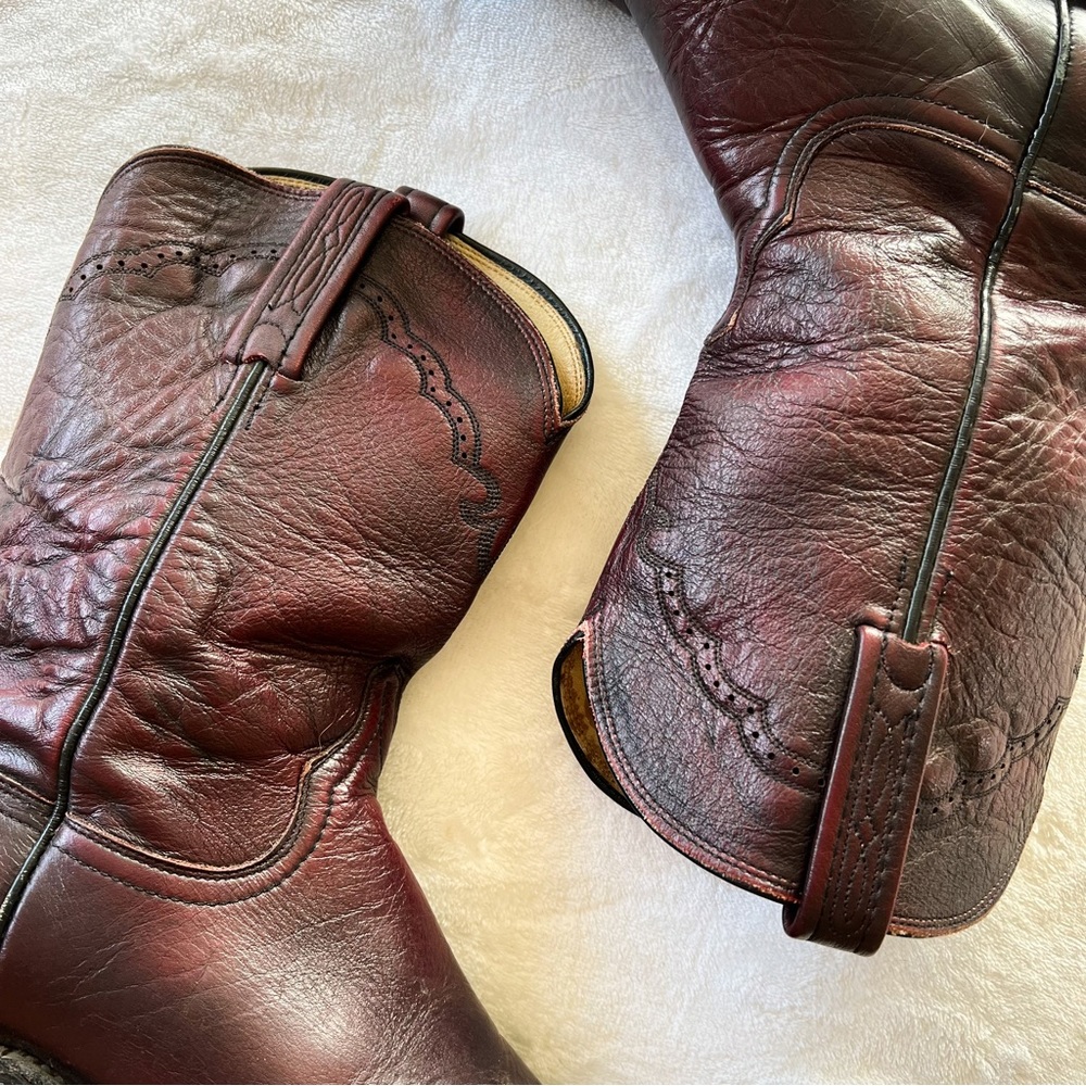 Lucchese Men’s Black Cherry Lonestar Calfskin Roper Cowboy Boots - Picture 9 of 14